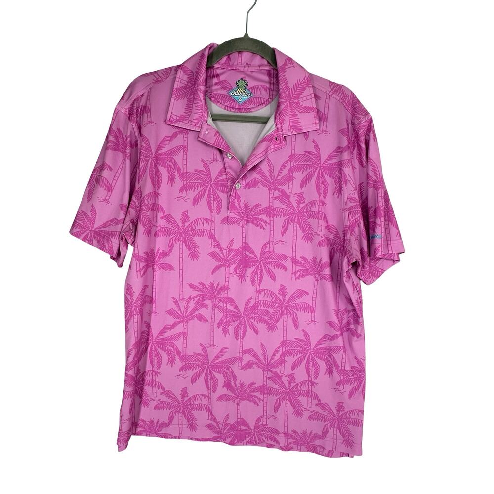 Chubbies Pink Palm Tree Polo Shirt Men’s Medium Tropical Short Sleeve Stretch